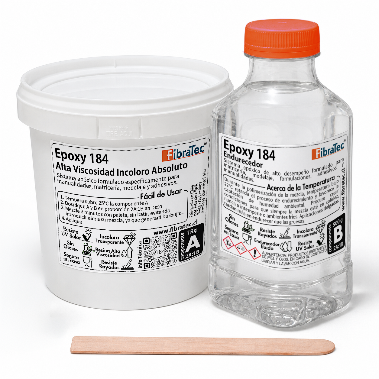 Epoxy 184 Alta Viscosidad Incoloro Absoluto | Sistema Epóxico 2:1 Fibratec Sistema epóxico Epoxy 184 Fibratec, alta viscosidad incoloro absoluto, componentes A y B para manualidades, moldeaje y adhesivos.