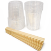 Kit de mezcla para resinas epóxicas con vasos plásticos transparentes y paletas de madera delgadas tipo baja lengua